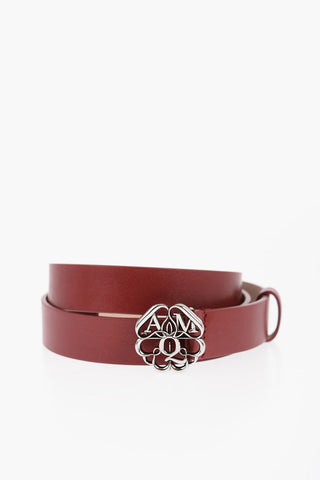 Solid Color Leather Belt with Silver-Tone Buckle 25mm