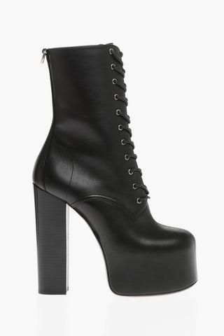 Leather PIUMA Lace-up Booties with Platform Sole 15cm