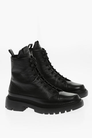 Textured Leather VATIZ Combat Booties with Inner Zip