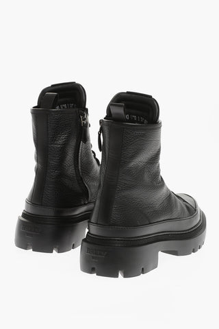 Textured Leather VATIZ Combat Booties with Inner Zip