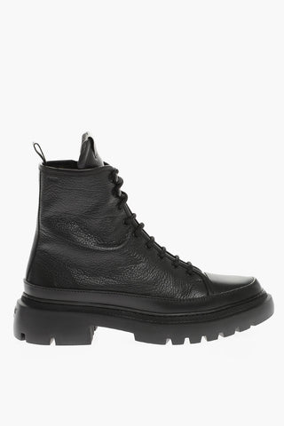 Textured Leather VATIZ Combat Booties with Inner Zip