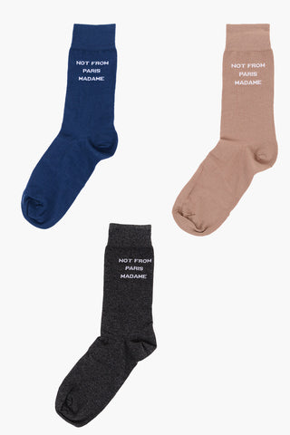 Set 3 Pairs of Cotton Blend Socks with Contrast Embroidery