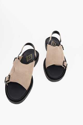 Suede Ankle-Strap Sandals with Double Buckle