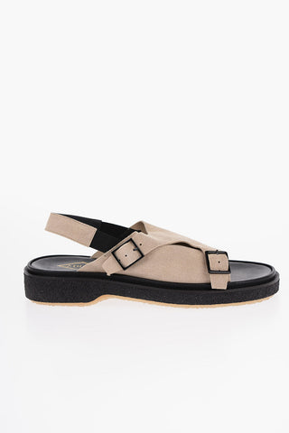 Suede Ankle-Strap Sandals with Double Buckle