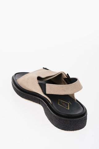 Suede Ankle-Strap Sandals with Double Buckle