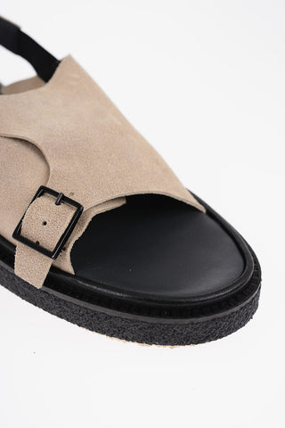 Suede Ankle-Strap Sandals with Double Buckle