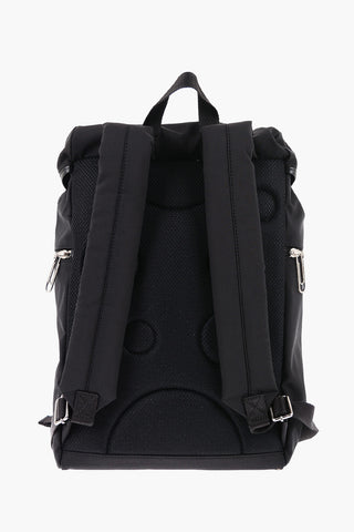 Solid Color Backpack with Leather Trims