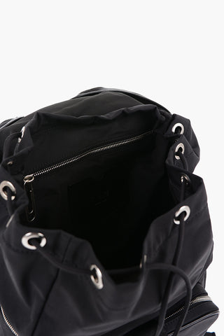 Solid Color Backpack with Leather Trims