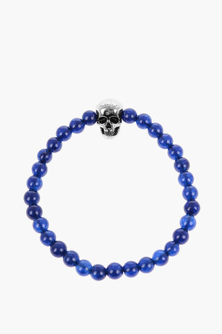 Obsidian Bracelet with Brass SKULL Detail