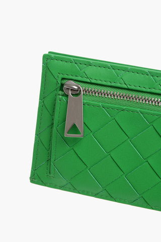 Braided Leather Card Holder With Silver Tone Effect Details
