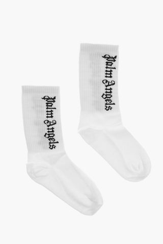 Solid Color Cotton Blend Socks with Contrasting Logo