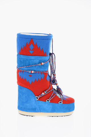 ALANUI Jacquard and Suede Snow Boots with Beads Detail