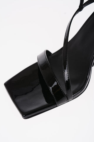 GIA COUTURE Patent Leather ROSIE 5 Ankle-Strap Sandals with Square Toe Heel 11cm