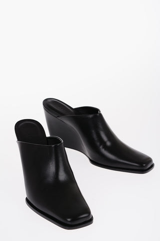 Solid Color Leather GAIA Mules with Wedge 9.5cm