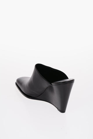 Solid Color Leather GAIA Mules with Wedge 9.5cm
