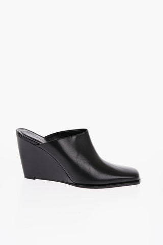 Solid Color Leather GAIA Mules with Wedge 9.5cm