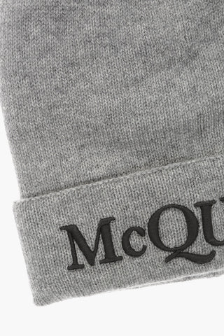 Solid Color Cashmere Beanie with Embroidered Logo