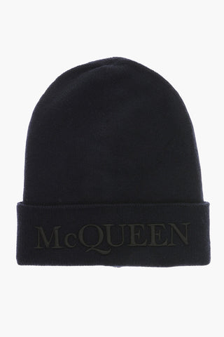 Solid Color Cashmere Beanie with Embroidered Logo