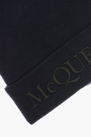Solid Color Cashmere Beanie with Embroidered Logo