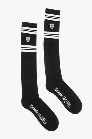 Cotton Blend Long Socks with Contrasting Details