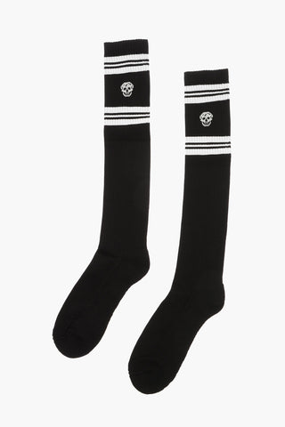 Cotton Blend Long Socks with Contrasting Details