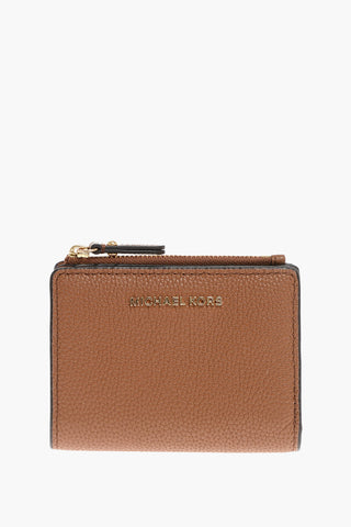 Textured Leather Wallet with Golden Logo