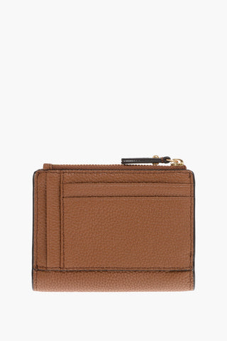 Textured Leather Wallet with Golden Logo
