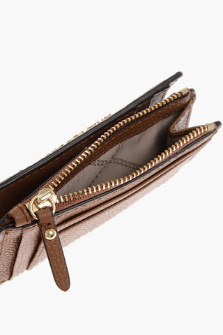 Textured Leather Wallet with Golden Logo