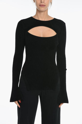 Corduroy Crew-Neck Sweater with Cut-Out Detail