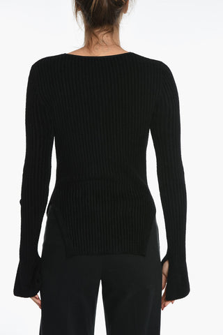 Corduroy Crew-Neck Sweater with Cut-Out Detail