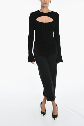 Corduroy Crew-Neck Sweater with Cut-Out Detail