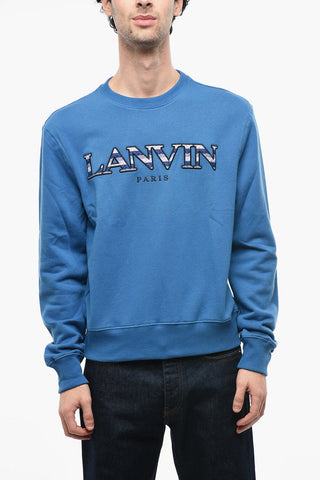 Crew Neck Brushed Cotton Sweatshirt with Embroidered Logo