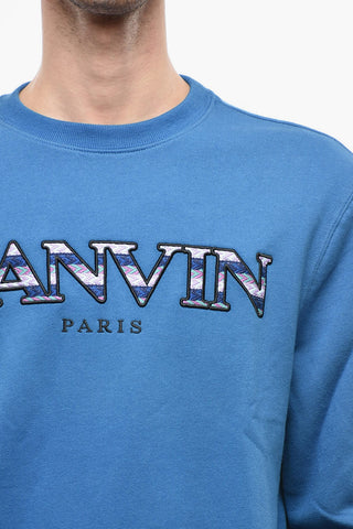 Crew Neck Brushed Cotton Sweatshirt with Embroidered Logo