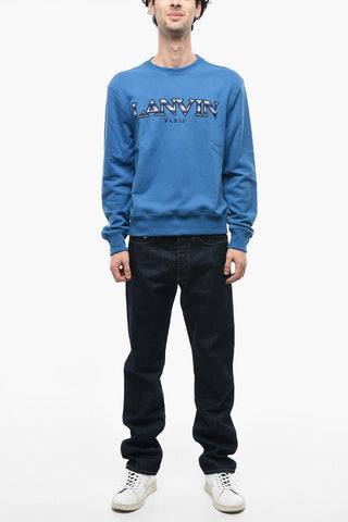 Crew Neck Brushed Cotton Sweatshirt with Embroidered Logo