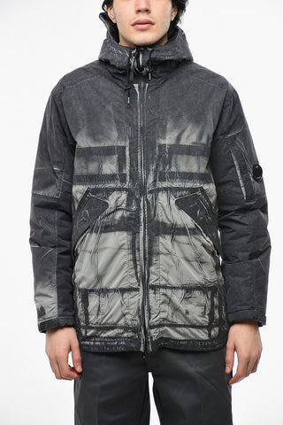 Padded Windbreaker Jacket with Vintage Effect Pattern