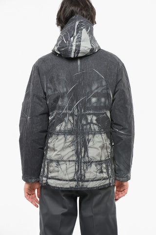 Padded Windbreaker Jacket with Vintage Effect Pattern