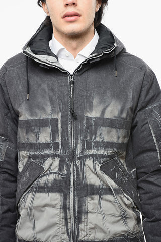 Padded Windbreaker Jacket with Vintage Effect Pattern