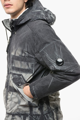Padded Windbreaker Jacket with Vintage Effect Pattern
