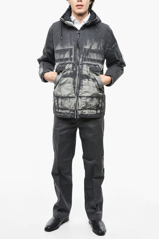 Padded Windbreaker Jacket with Vintage Effect Pattern