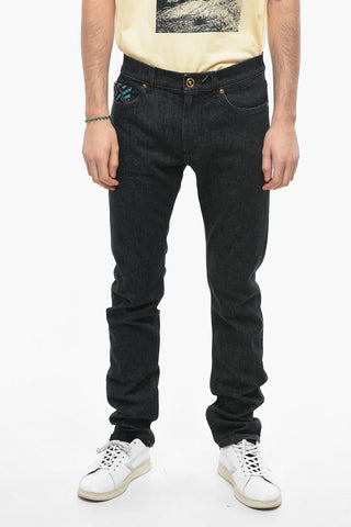 Taylor-fitting Stretchy Denim Jeans with GRECA Motif 17,5cm