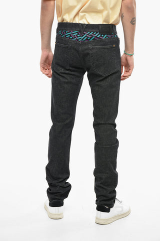 Taylor-fitting Stretchy Denim Jeans with GRECA Motif 17,5cm