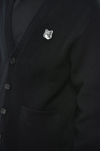 V-Neck Wool Cardigan with Fox Embroidery