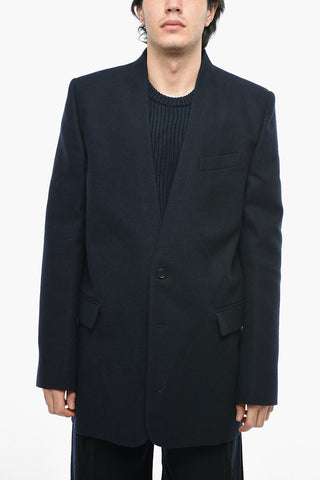 Single Breasted Wool Coat With Flap Pockets
