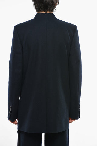 Single Breasted Wool Coat With Flap Pockets