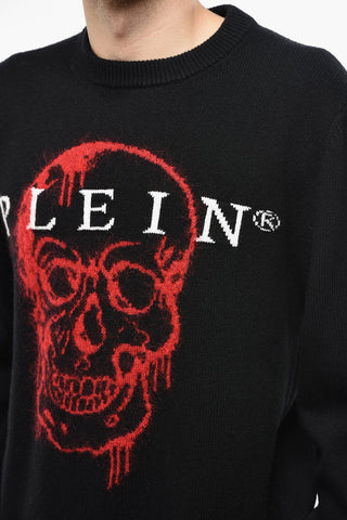 LS INTARSIA Woll Pullover Crew-Neck with Skull