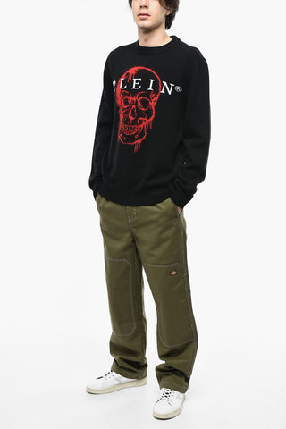 LS INTARSIA Woll Pullover Crew-Neck with Skull