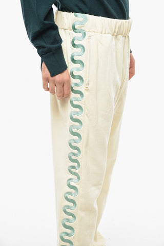 Brushed Cotton Joggers with Side Embroideries