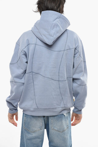 Fleece Cotton Hoodie with Visible Stitchings