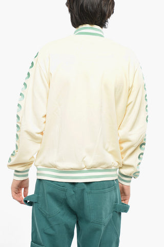 Brushed Cotton Sweatshirt with Zip Closure and Contrasting Embroideries