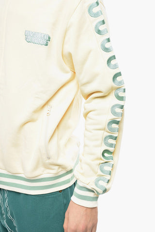 Brushed Cotton Sweatshirt with Zip Closure and Contrasting Embroideries